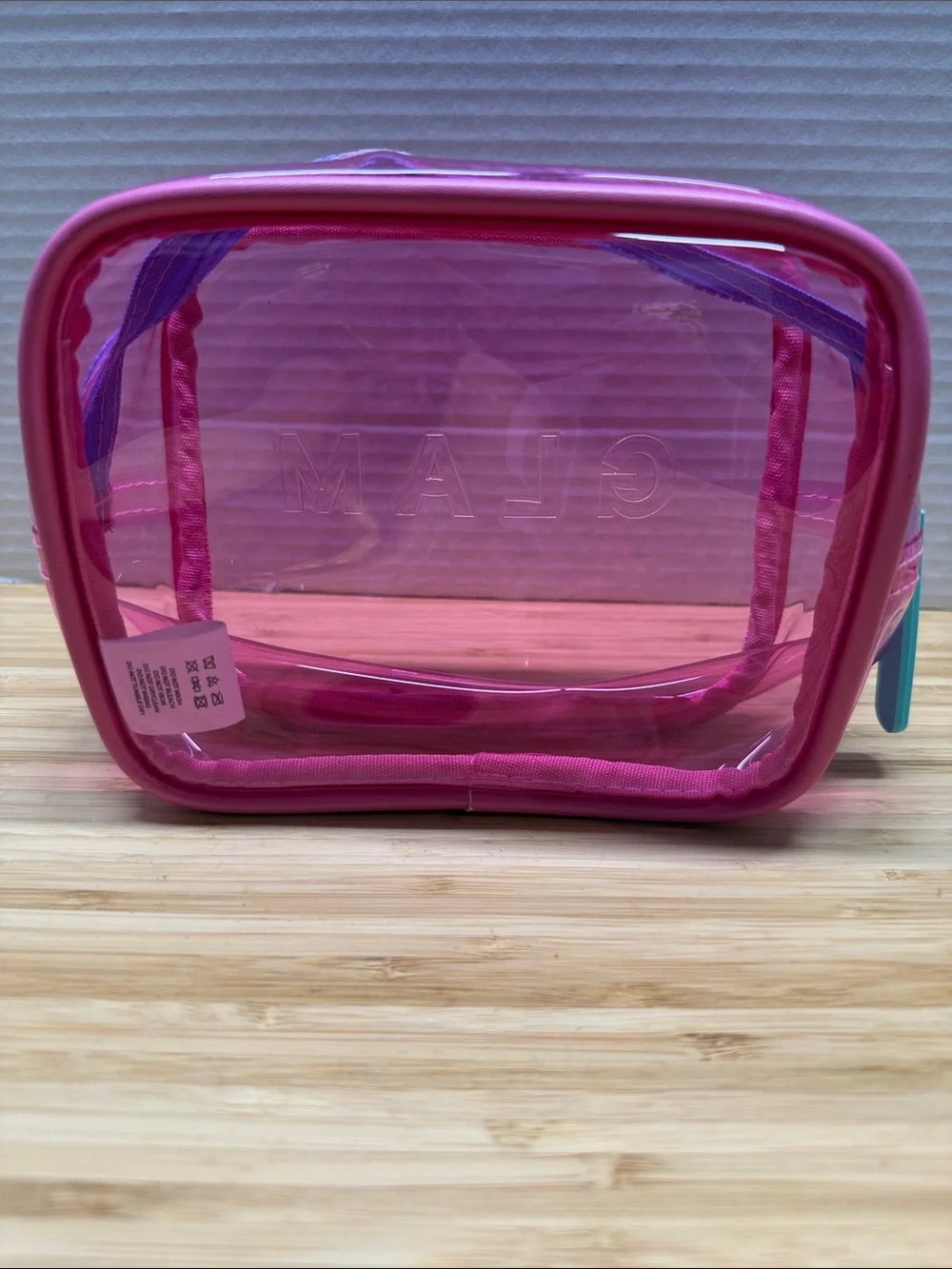 KISS “GLAM” Pink Clear Travel Toiletry/Makeup Pouch with Purple Accents